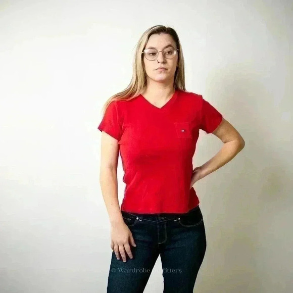 Vintage 90s Tommy Hilfiger Cropped Baby Tee - L - Picture 2 of 5